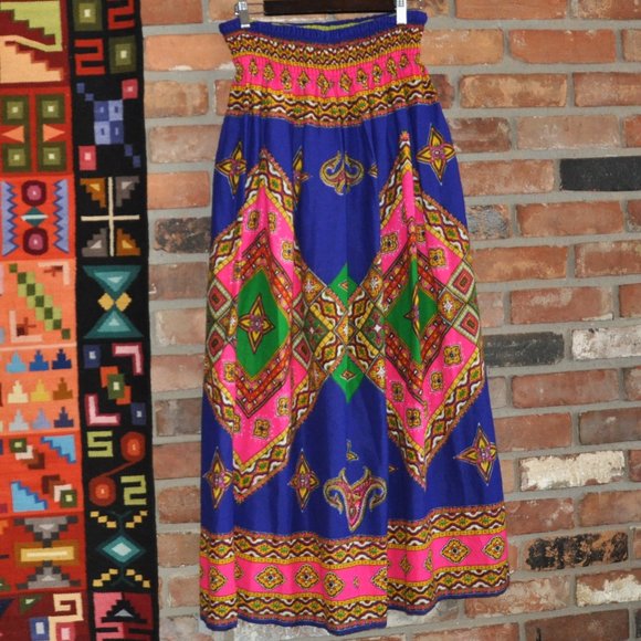 Vintage Bright Multi Color Boho Hippie SUMMER Long Maxi Skirt Festival M-L - Picture 4 of 6